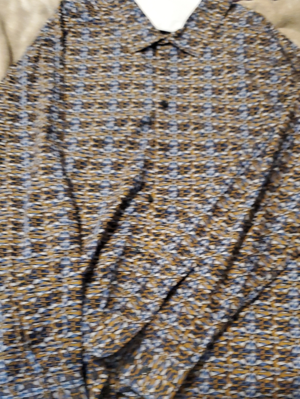 Perry Ellis Blue and Brown Patterned Casual Button-Down Shirt